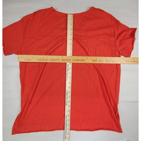 la Miel T-Shirt Red V-Neck Raw Hem Short Sleeve New - Picture 9 of 9